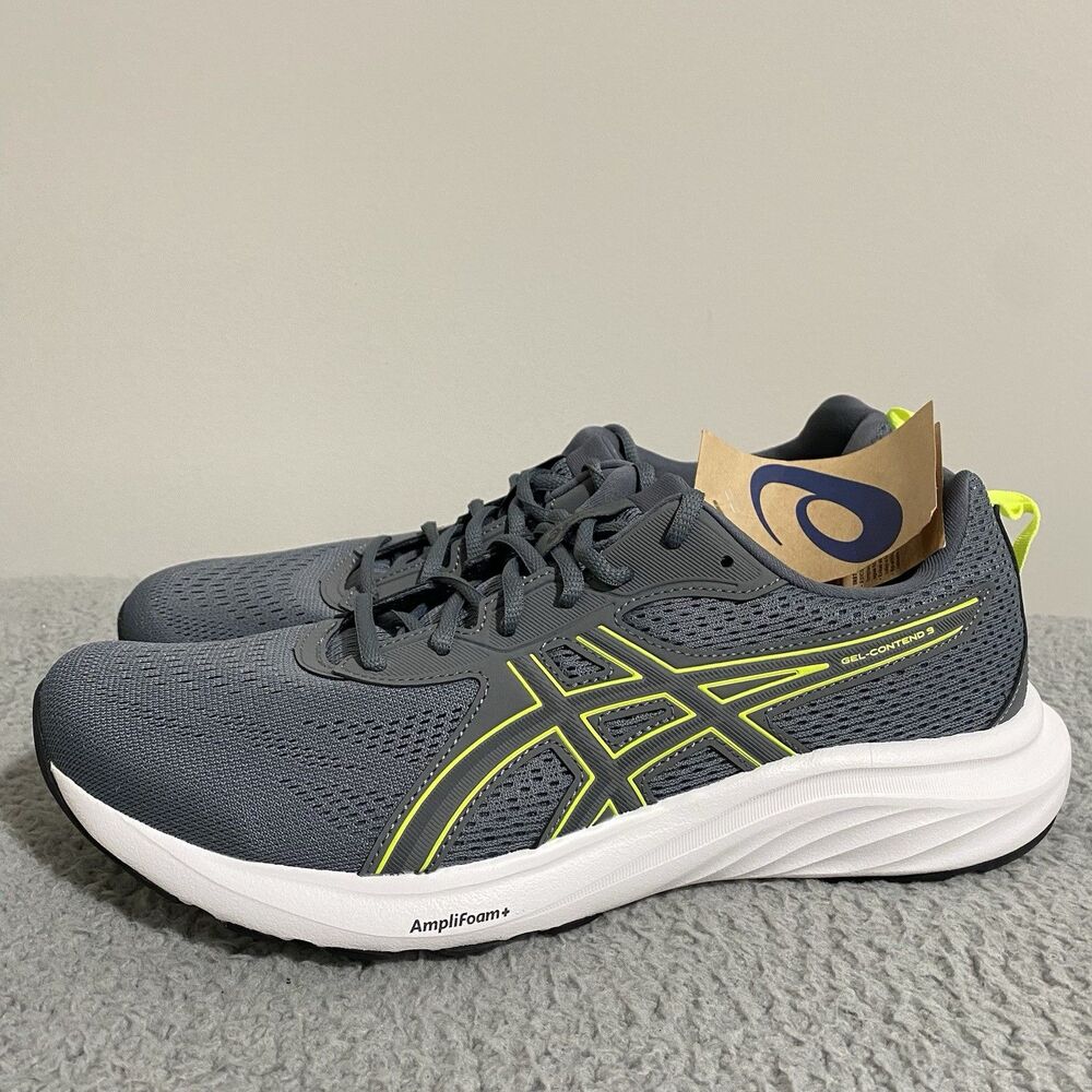 Asics Gel Contend 9 Running Shoes Mens 10.5 Gray Yellow Neon Amplifoam Athletic